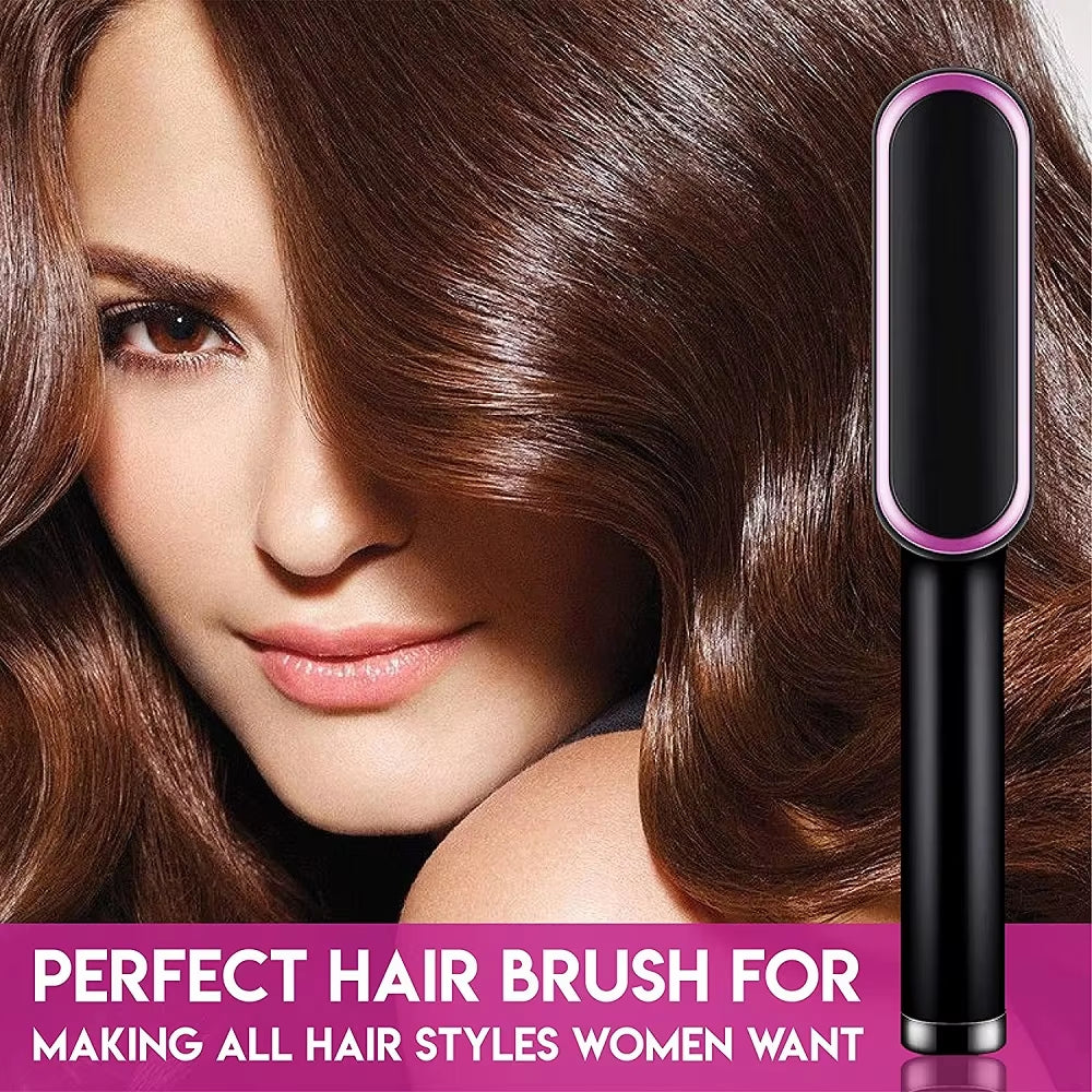 Portable Ionic Hair Straightener Brush with Anti-Scald Ceramic Heating