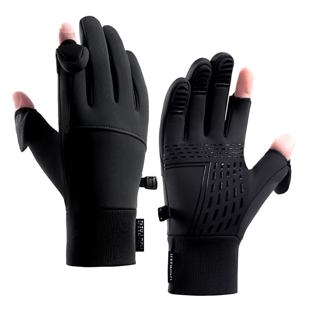 Winter Flip-Open Two-Finger Touchscreen Gloves for Men & Women – Warm, Windproof, Waterproof for Cycling, Skiing, and Fishing